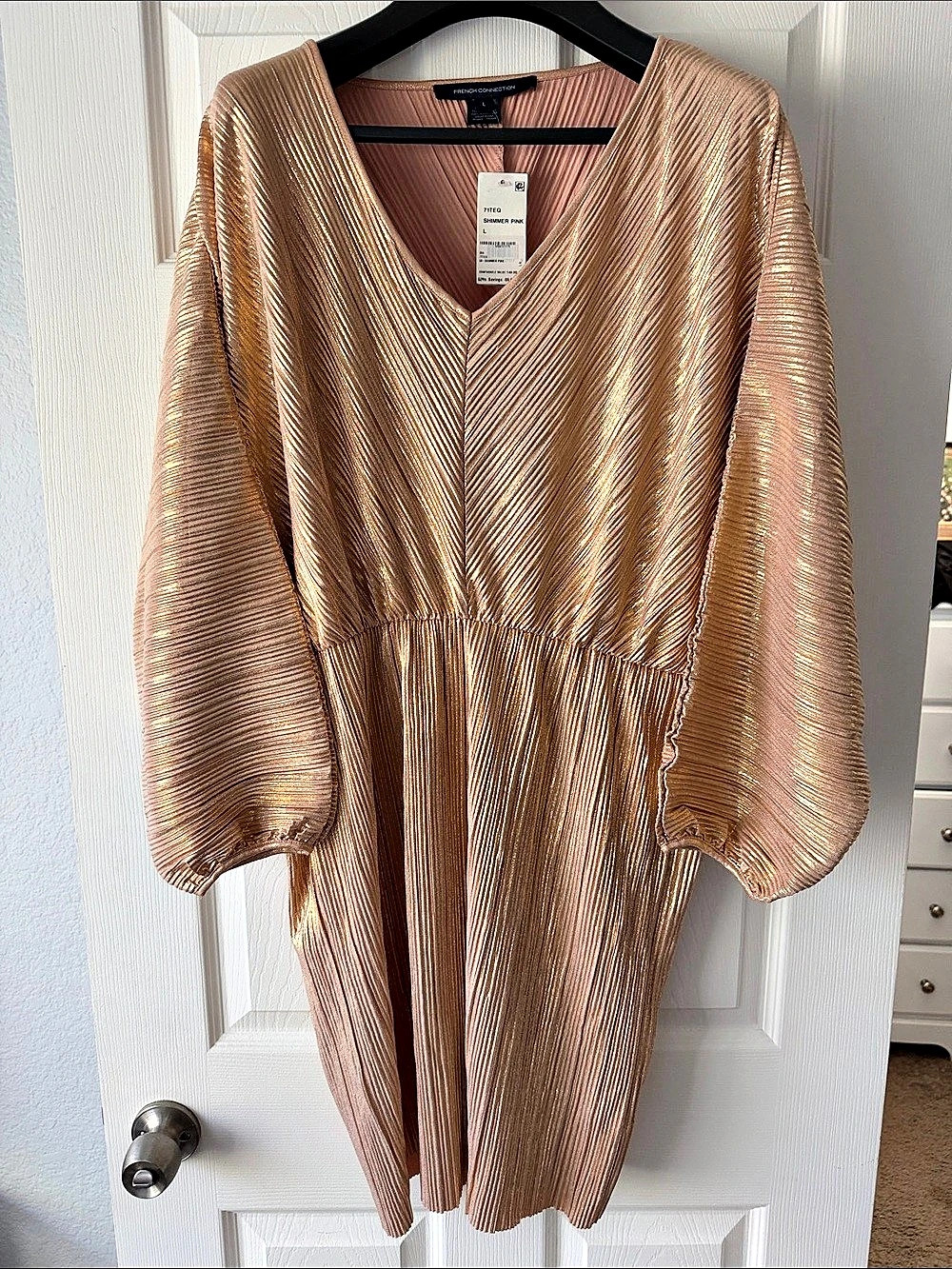 French Connection Shimmer Pink Mini Dress Size Large NWT